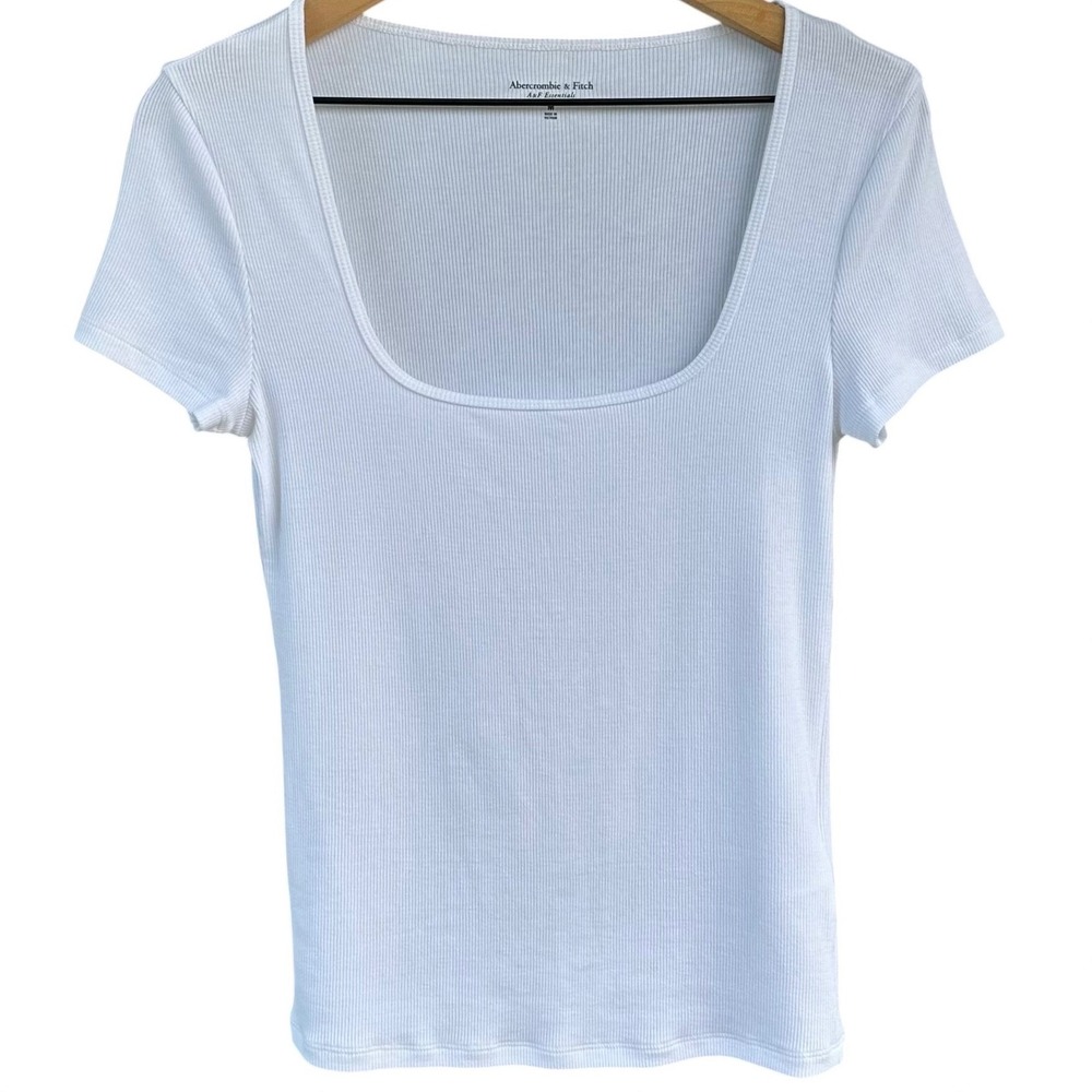 Abercrombie & Fitch A&F Essentials White Ribbed Scoop Neck Short Sleeve Top M